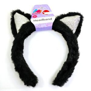 Kitty Ears Headband Black faux fur with Silver Glitter Ears New with Tags